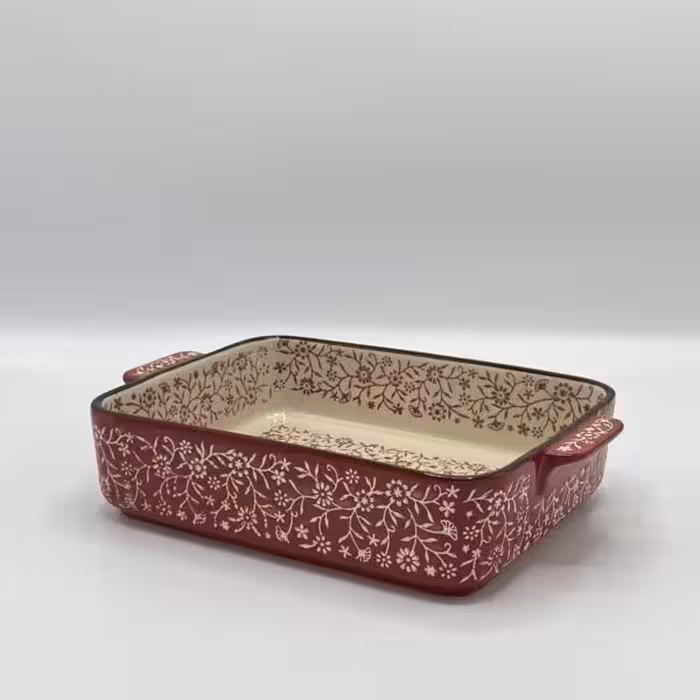دنی هوم - ظرف سرامیکی مستطیل بزرگ گلدار قرمز 11-453