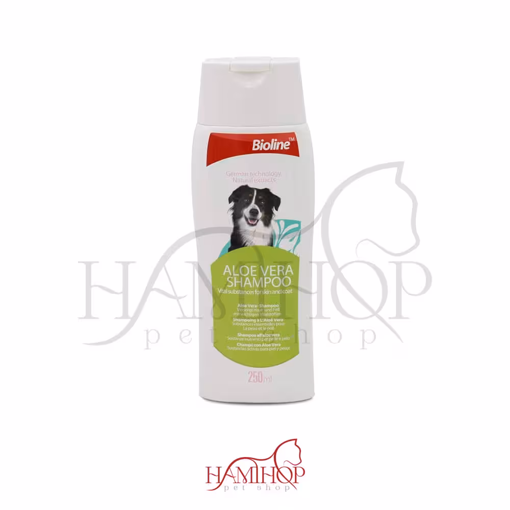 شامپو بایولاین سگ با عصاره آلوئورا Bioline Aloe Vera Shampoo 250ml For Dogs, Whitegreen