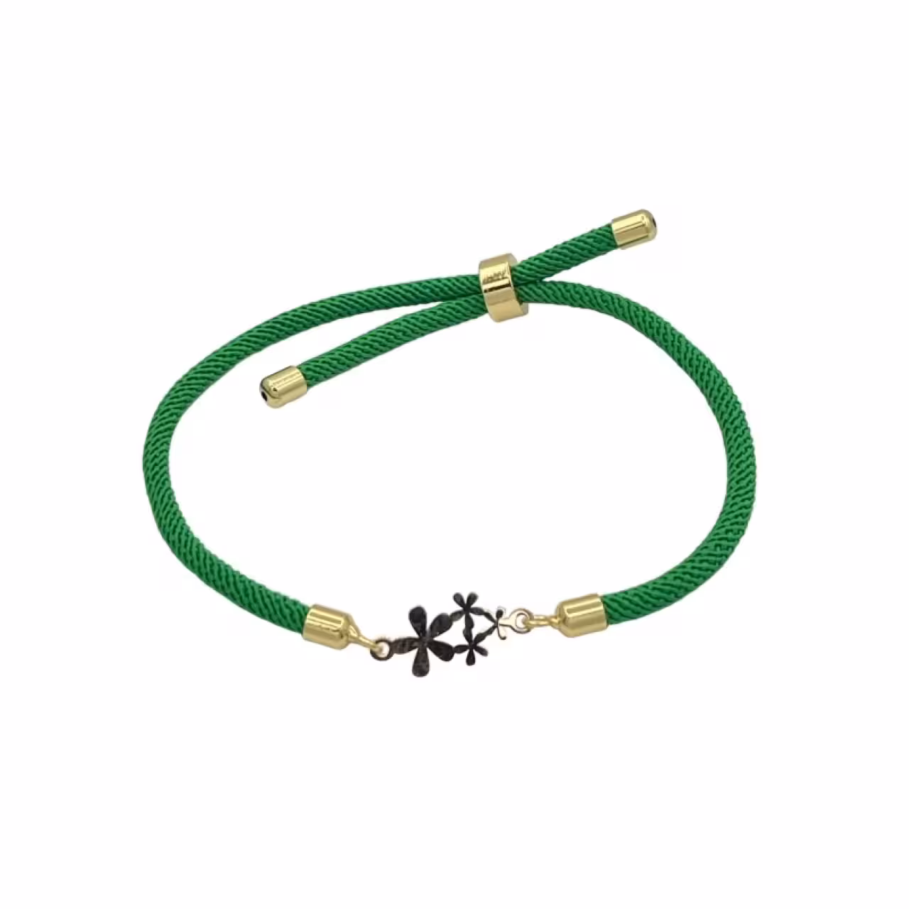 دستبند طلای 18 عیار بند ابریشمی طرح گلبرگ سبز