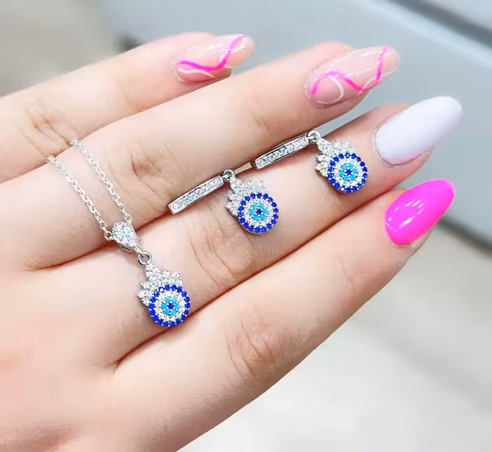 نیمست چشم نظر نقره جواهری کد 00372