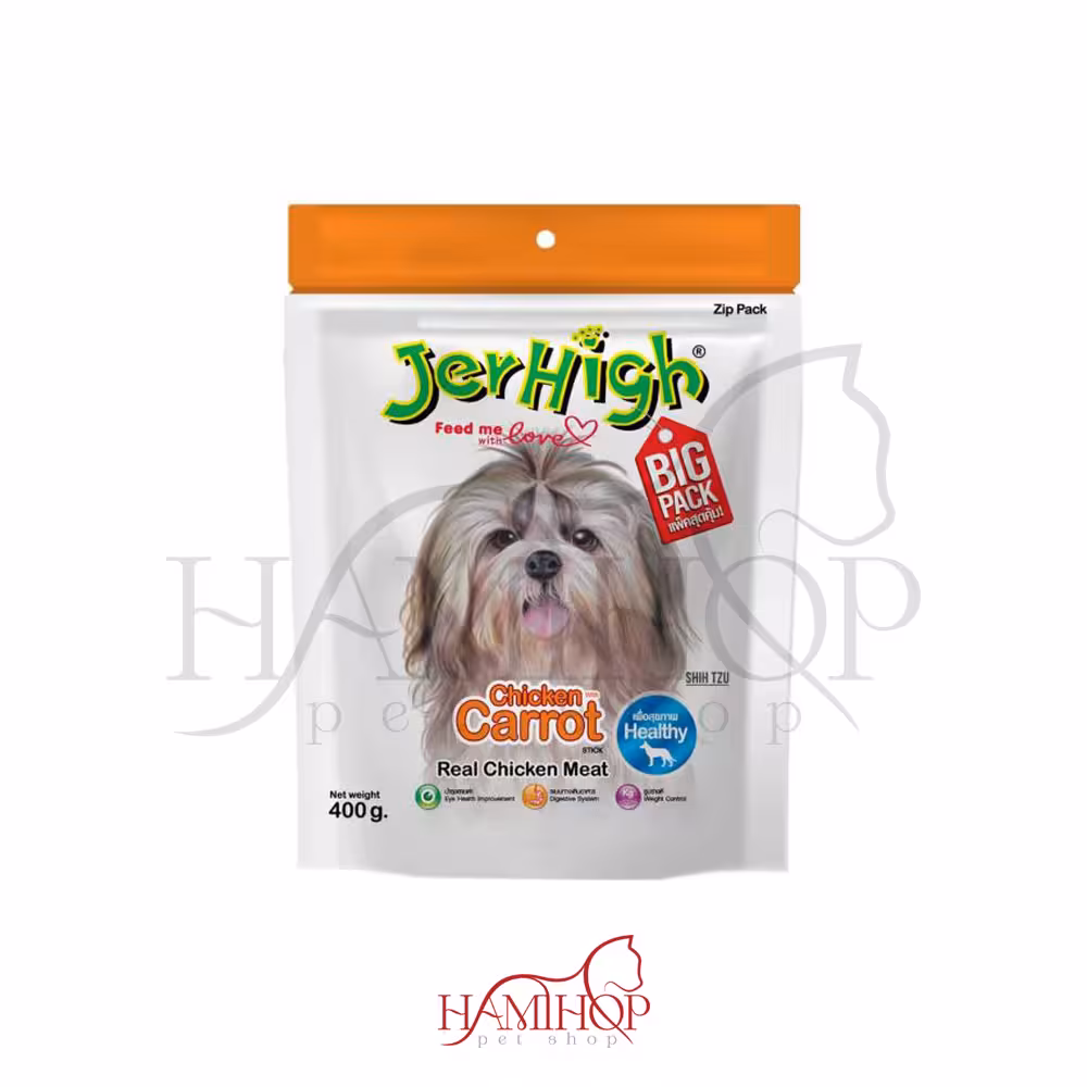 تشویقی سگ جرهای با طعم مرغ و هویج وزن 70 گرم Jerhigh Carrot Flavor