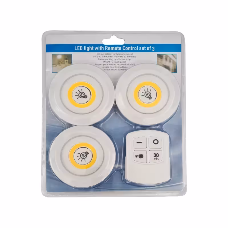 چراغ زیر کابینتی (چراغ سقفی، چراغ مخفی) ریموت دار و باطری‌خور 3in1 مجموعه 3 عددی