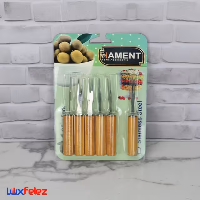 ست کارد و چنگال فینگر فود دسته چوبی