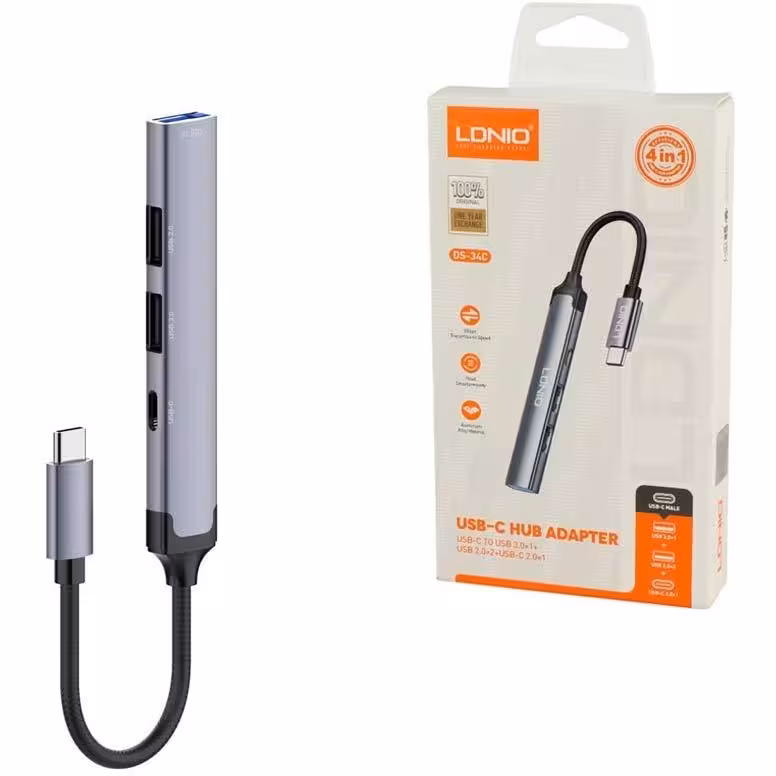 هاب 4 پورت الدینیو LDNIO DS-34C TYPEC 2USB 2.0   1USB 3.0   USB-C
