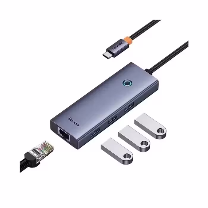 هاب 4 پورت باسئوس مدل UltraJoy Type-C به USB3.0 RJ45 BS-OH109