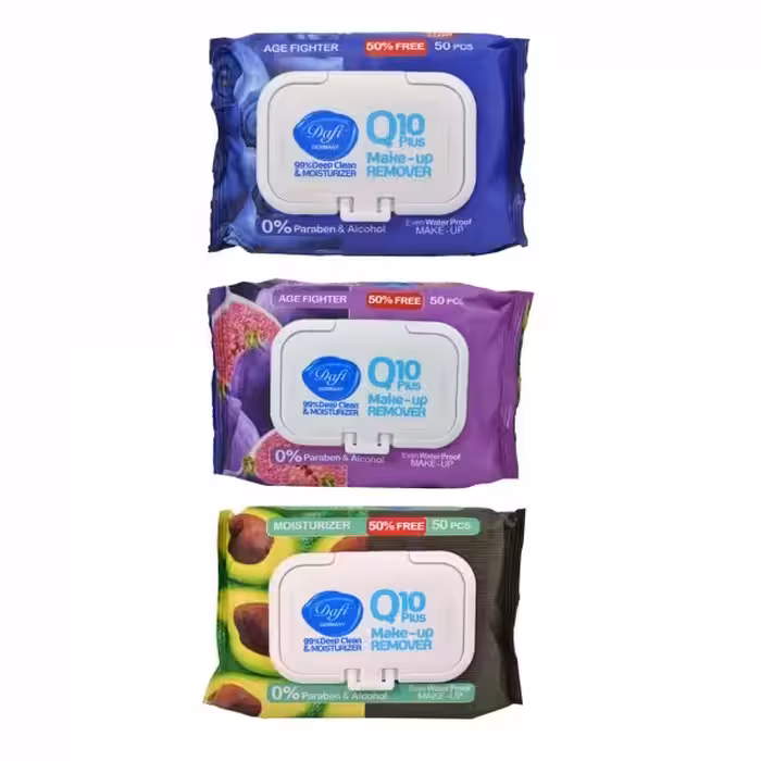 دستمال مرطوب پاک کننده آرایش دافی مدل Q10 (طرح میوه ای) بسته 7 عددی 50 برگ