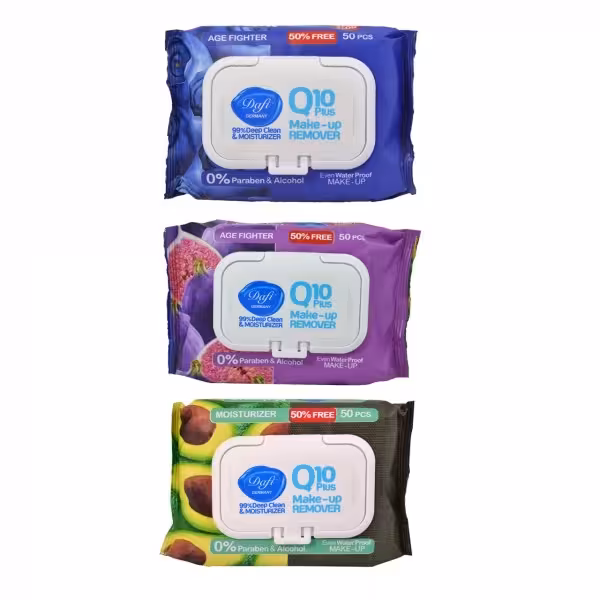 دستمال مرطوب پاک کننده آرایش دافی مدل Q10 (طرح میوه ای) بسته 7 عددی 50 برگ