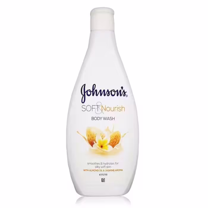 شامپو بدن حاوی عصاره بادام و گل یاس مدل soft and nourish جانسون (johnsons) 750میل