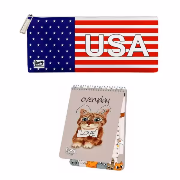 جامدادی طرح پرچم آمریکا به همراه دفترچه یادداشت 50 برگ مستر راد