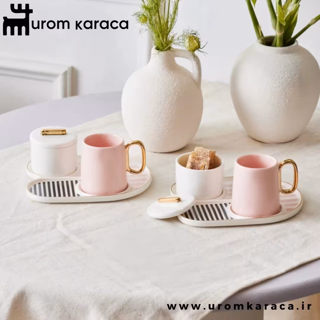 سرویس قهوه خوری 2 نفره کاراجا Jules صورتی 80 میلی