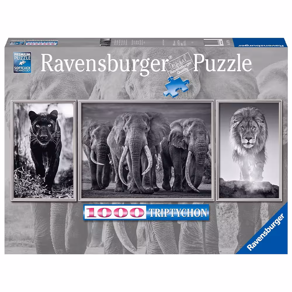 پازل 1000 قطعه Ravensburger طرح پلنگ، فیل، شیر