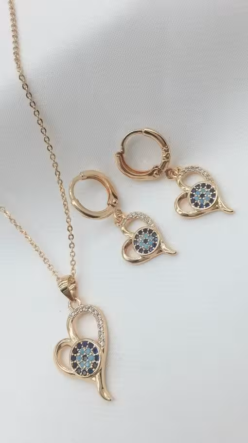 نیم ست استیل رنگ ثابت کد 0210 طرح قلب چشم نظر