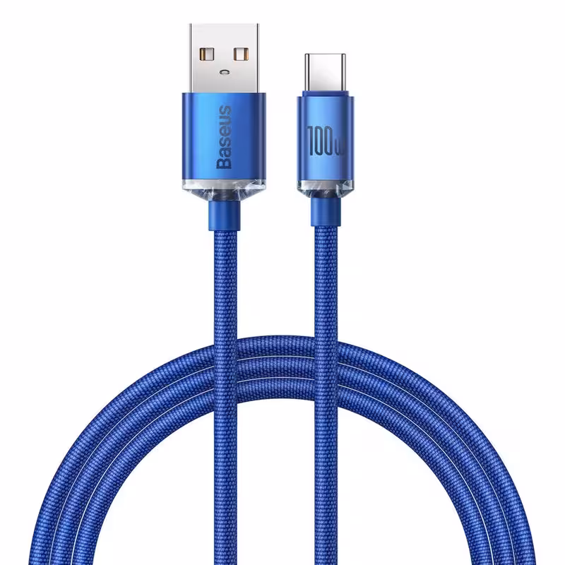 کابل تبدیل USB به USB-C باسئوس مدل Crystal Shine 100W طول 1.2 متر
