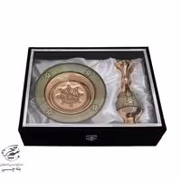 گلدان و بشقاب مس و خاتم کاری با جعبه مخمل