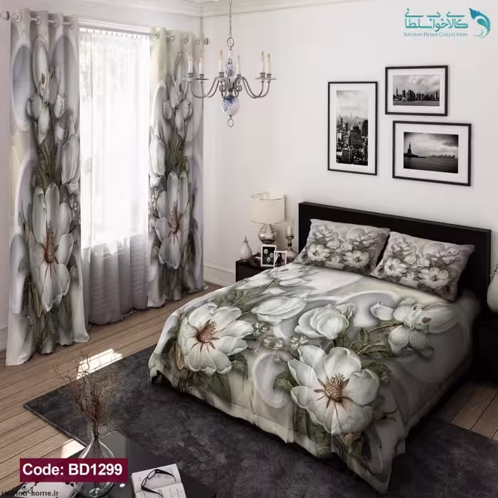 روتختی طرح گل سفید دونفره کد BD1299