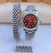 ست ساعت دستبند انگشتر زنانه رولکس نقره ای