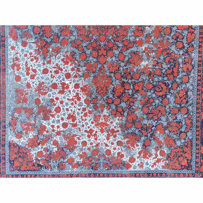 فرش ماشینی زمرد مشهد طرح وینتیج مدل افشان زمینه سورمه ای