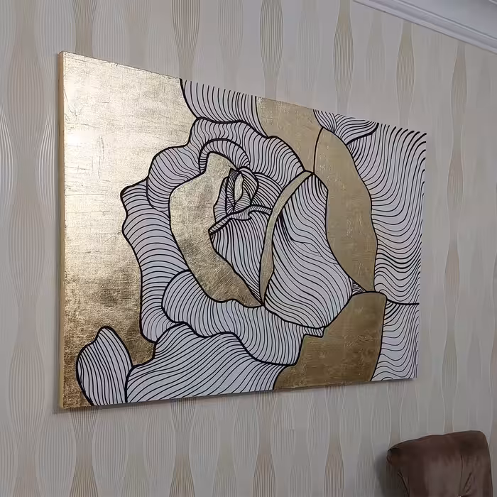 تابلو نقاشی ورق طلا مدل رز کد 390