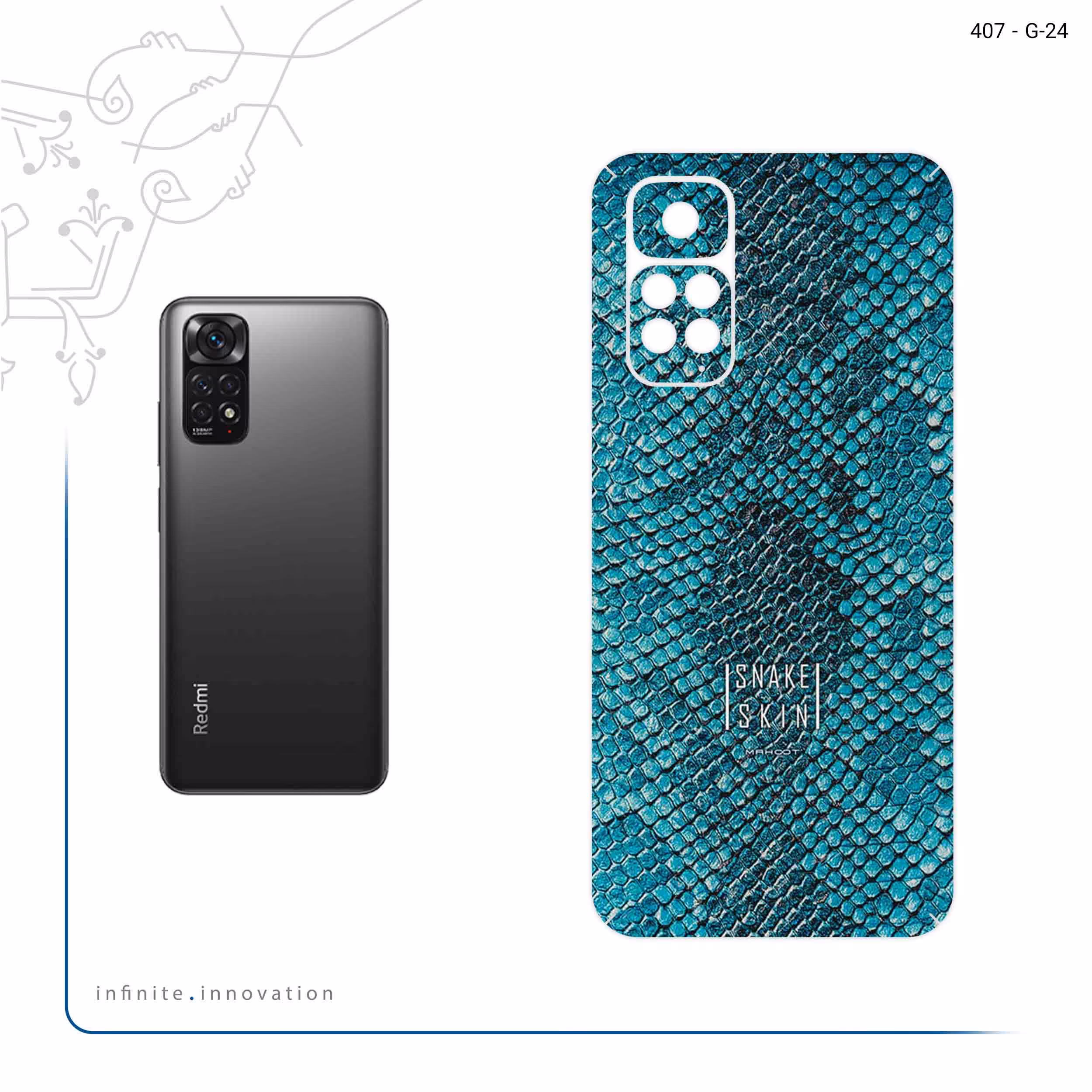 برچسب پوششی ماهوت مدل Blue Snake Skin مناسب برای گوشی موبایل شیائومی Redmi Note 11S