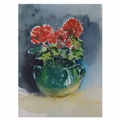 تابلو نقاشی آبرنگ طرح گل شمعدانی کد 30