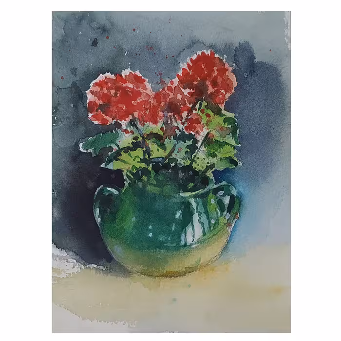 تابلو نقاشی آبرنگ طرح گل شمعدانی کد 30