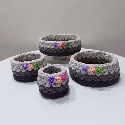 سبد قلاب بافی تریکو طرح کجراه کد 01 مجموعه 4 عددی