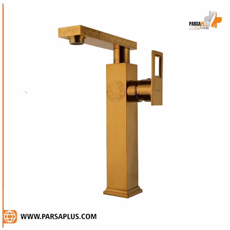شیر روشویی پایه بلند دوان مدل پیان طلایی مات