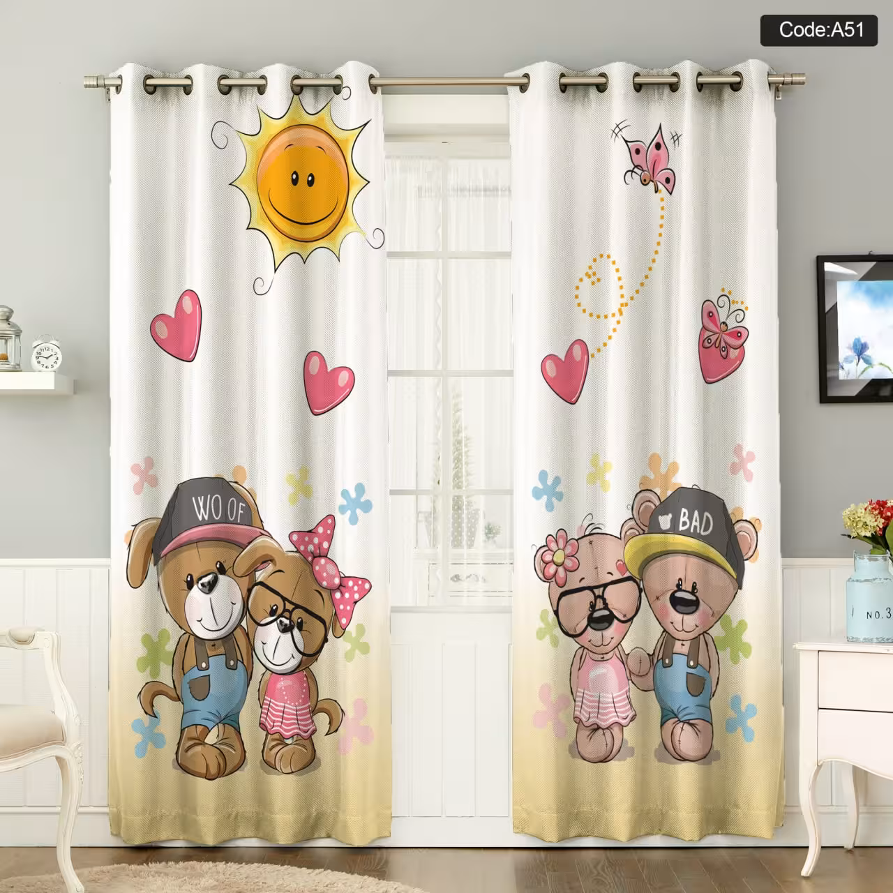 پرده پانچی مخمل چاپی دخترانه کد 51