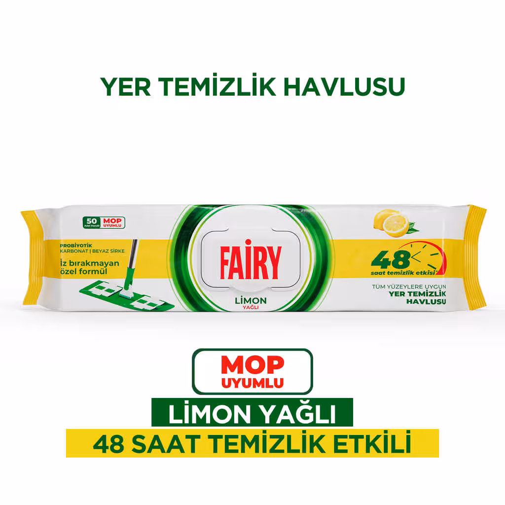 دستمال مرطوب مخصوص طی فیری با رایحه لیمو بسته 50 عددی