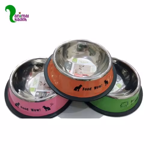 ظرف استیل رنگی سگ و گربه دارای لاستیک استاپر (15 سانتی)