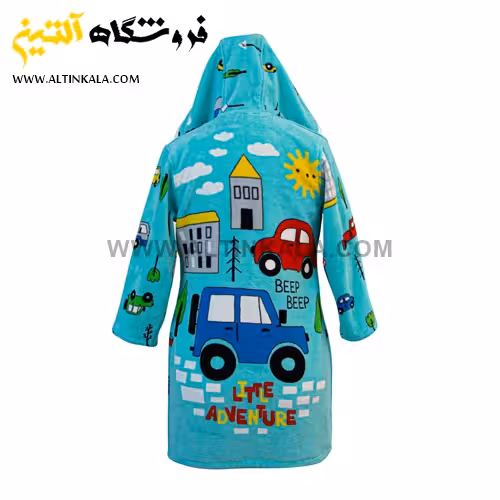 حوله پالتویی بچه گانه پودایران طرح ترافیک آبی سایز 100