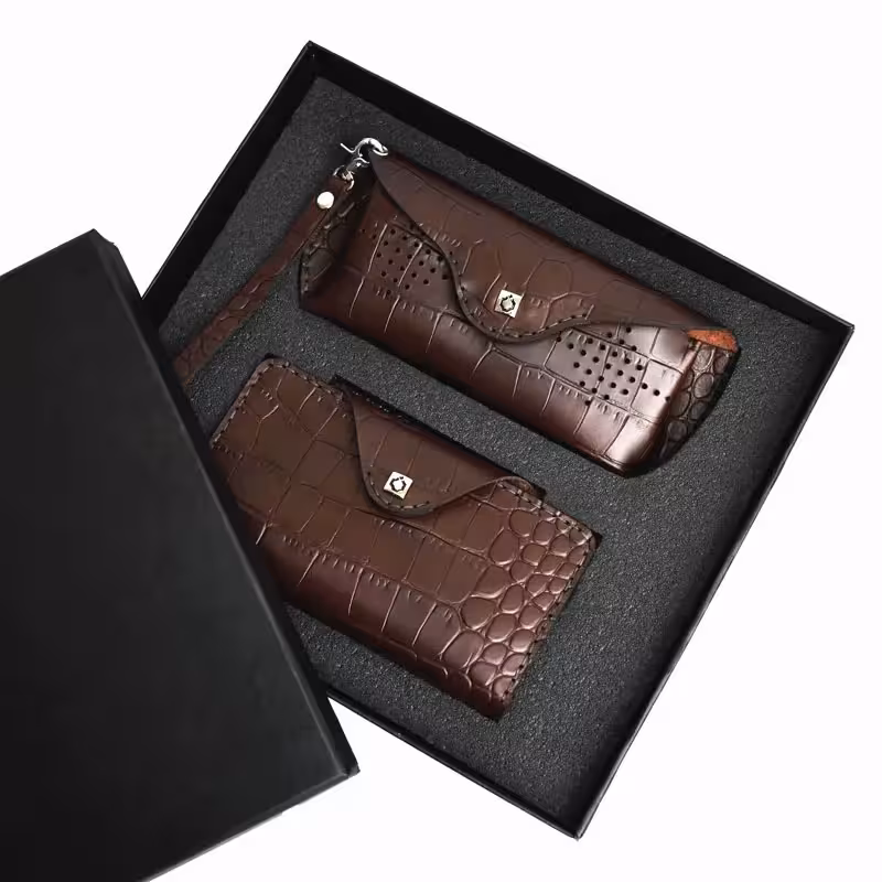 ست جاکارتی و قاب عینک چرم دست‌دوز مدل گاندی - چرم نیاوران