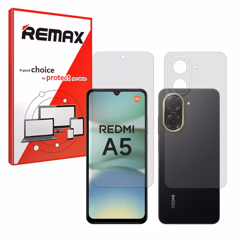 گلس صفحه نمایش و پشت گوشی شیائومی Redmi A5 4G مدل هیدروژلی شفاف برند ریمکس کد SS