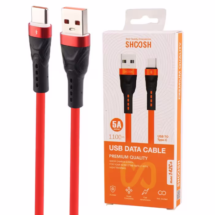 کابل تایپ سی فست شارژ 5 آمپر برند شوش مدل SH142C با طول 1.1 متر