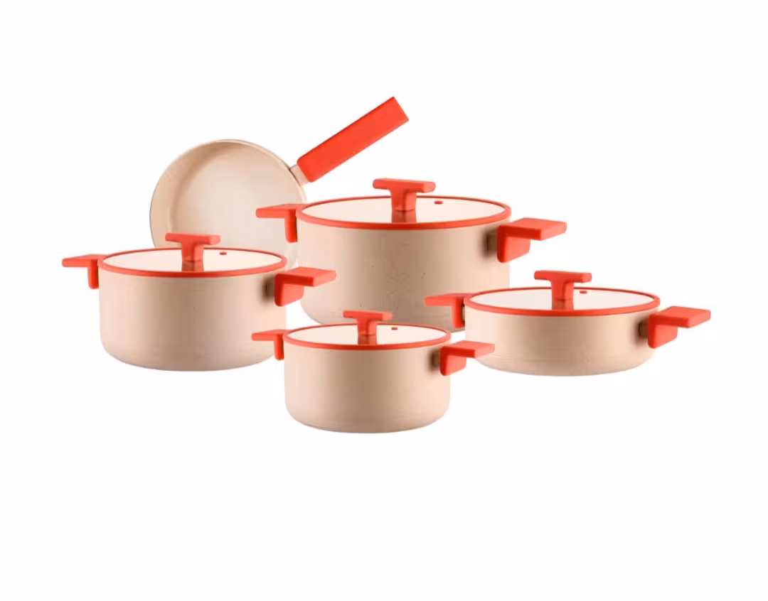 سرویس قابلمه 9 پارچه دسته سیلیکون پرارین مدل استیما کرم