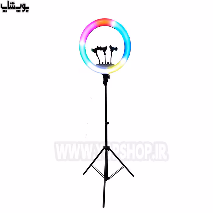 رینگ لایت LED RGB پایه دار 45cm مدل MJ-45 با سه هولدر موبایل