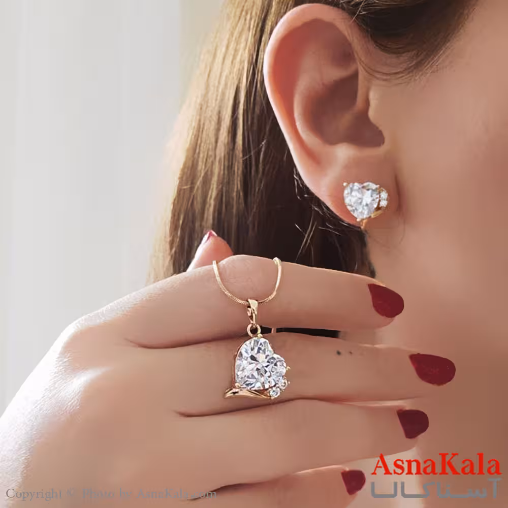نیم ست زنانه ژوپینگ مدل قلب سفید شامل گوشواره و گردنبند کد NIM14662W