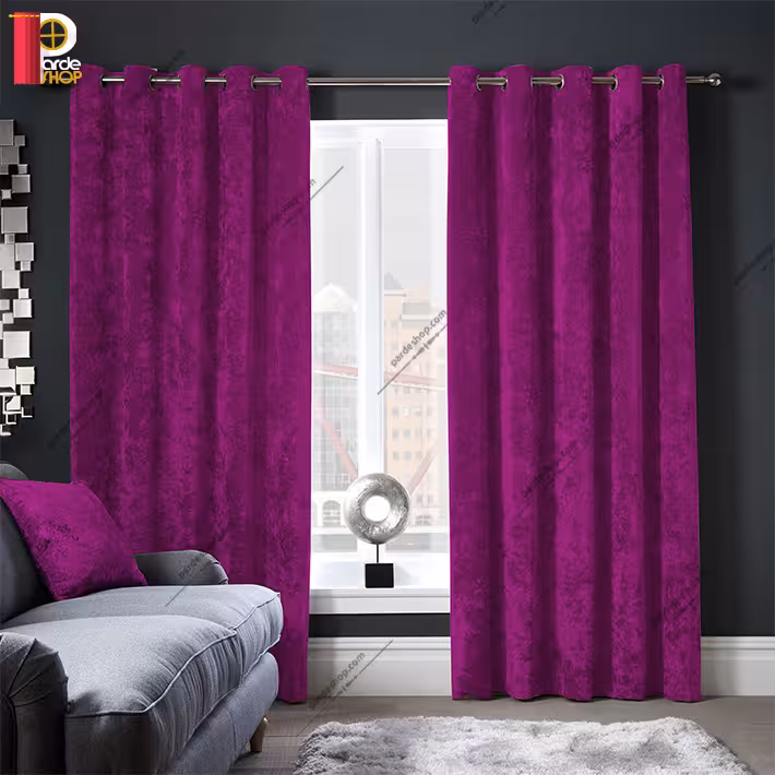 پرده آماده مخمل پتینه پانچی بنفش آماده ارتفاع 270 سانتی متر