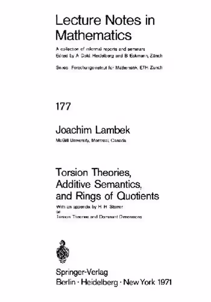 خرید و دانلود نسخه کامل کتاب Torsion Theories, Additive Semantics, and Rings of Quotients