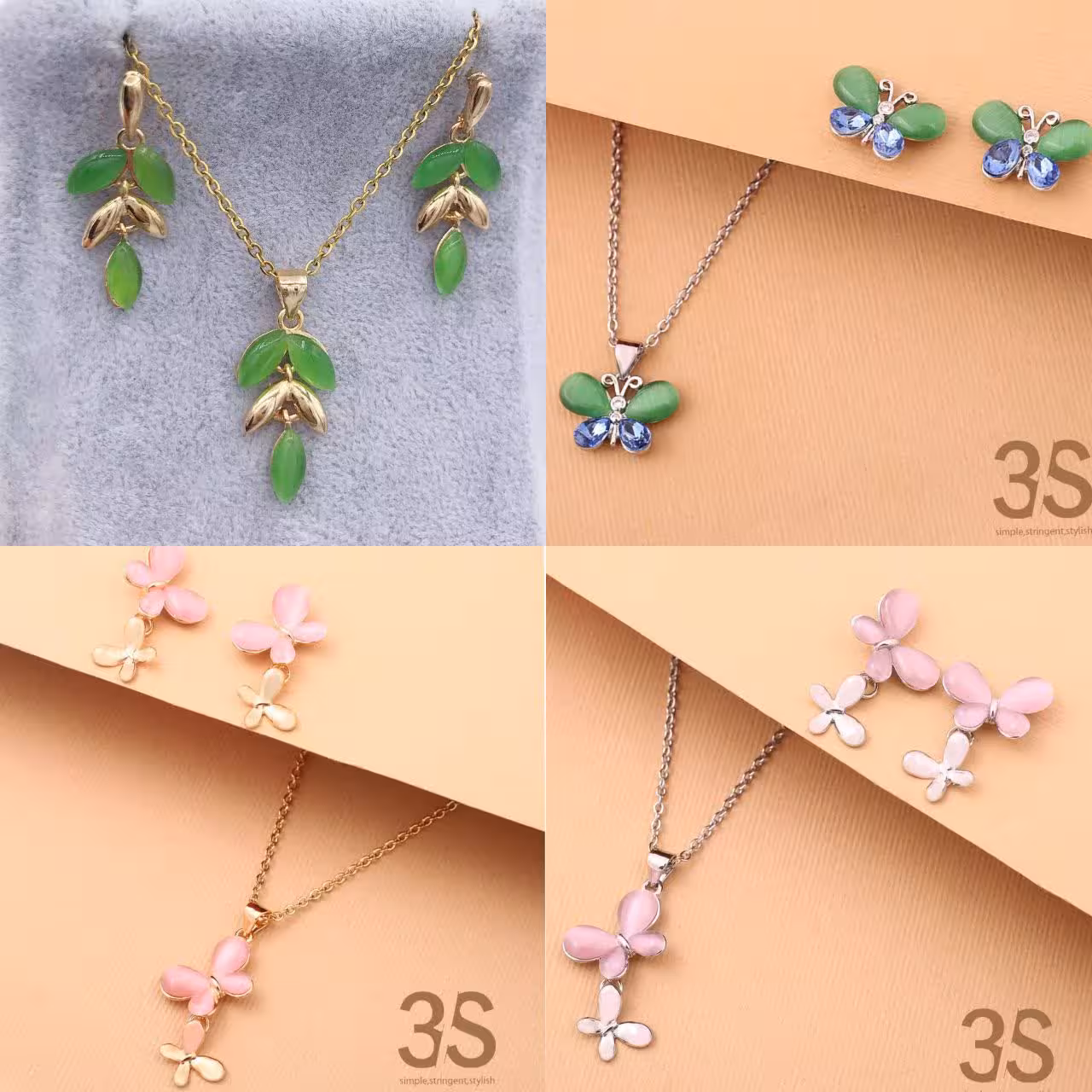 نیمست استیل زنانه پروانه با سنگ اوپال 195220280