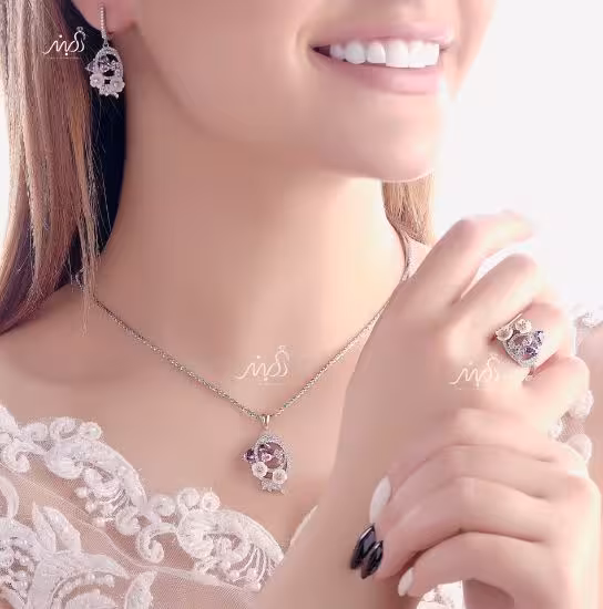 💍نیم ست جواهری ظریف  گل بهاری نقره عیار 925 ‌‌(N_4110)