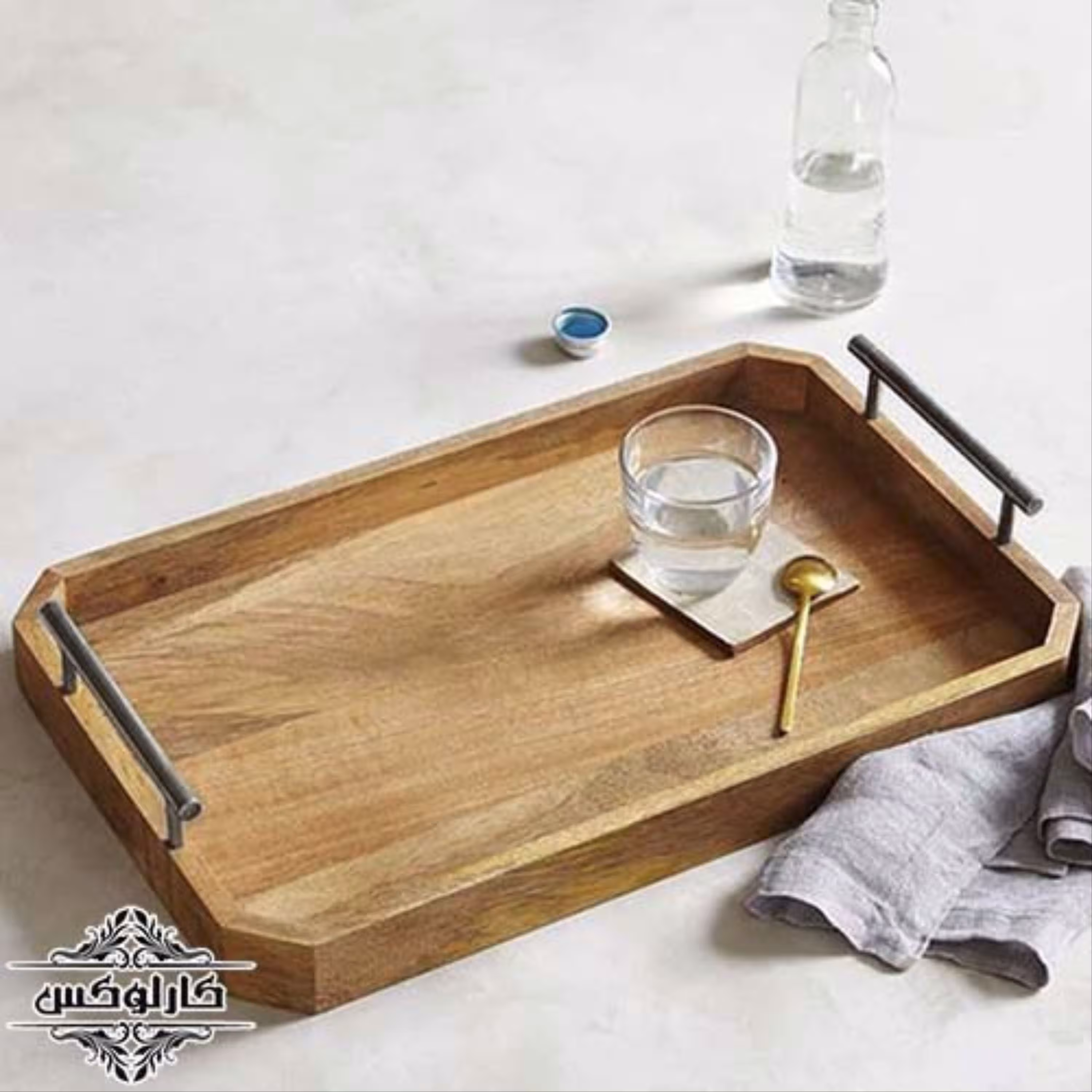 سینی چوبی دسته فلزی سایز کوچک