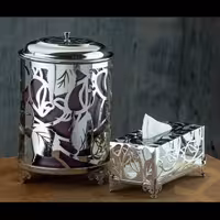 ست سطل زباله و دستمال کاغذی و سینی لیزری آلومینیوم 