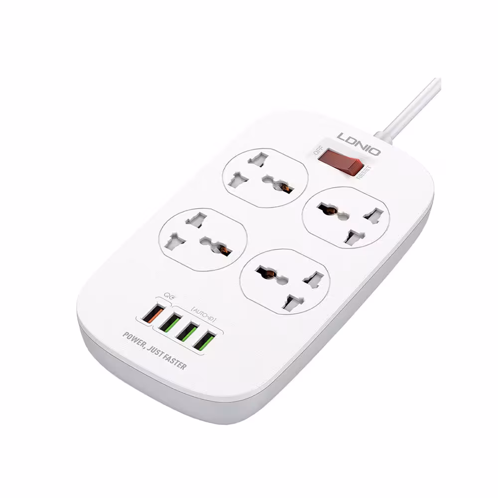 چهار راهی برق و شارژر الدینیو مدل LDINO 4 Power Socket   4 USB Power Strip SC4407