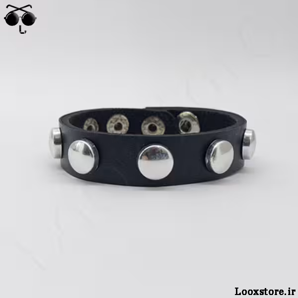 دستبند پانک راک چرمی یه ردیف دایره ای