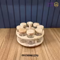 جا ادویه 8 عددی گردان دسته دار چوبی 8071