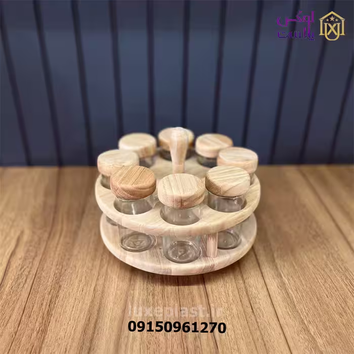 جا ادویه 8 عددی گردان دسته دار چوبی 8071