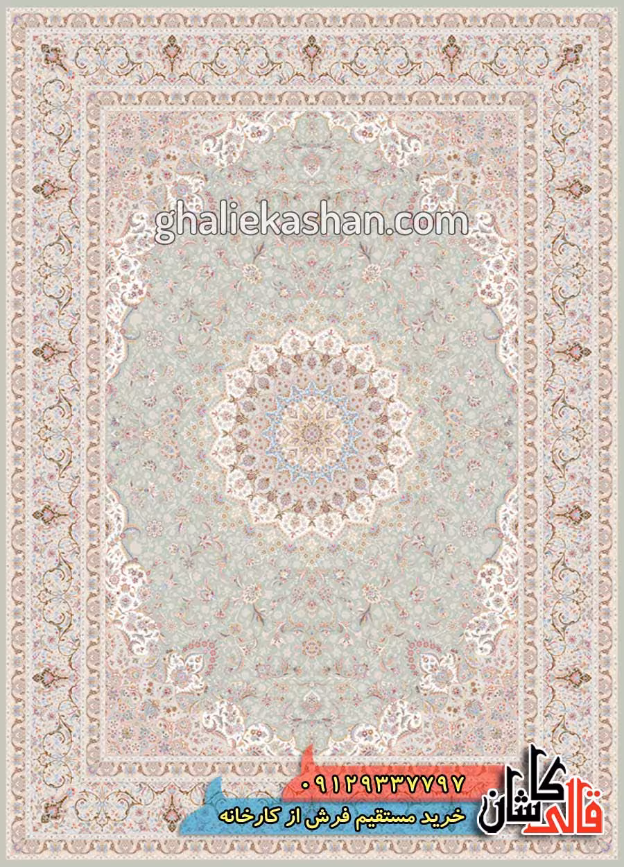 فرش 1500 شانه طرح مستانه زمینه سبز کاشان