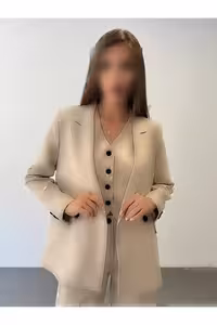 ست سه‌تکه شامل شلوار، جاکت و جلیقه با طرح خطی - 9867