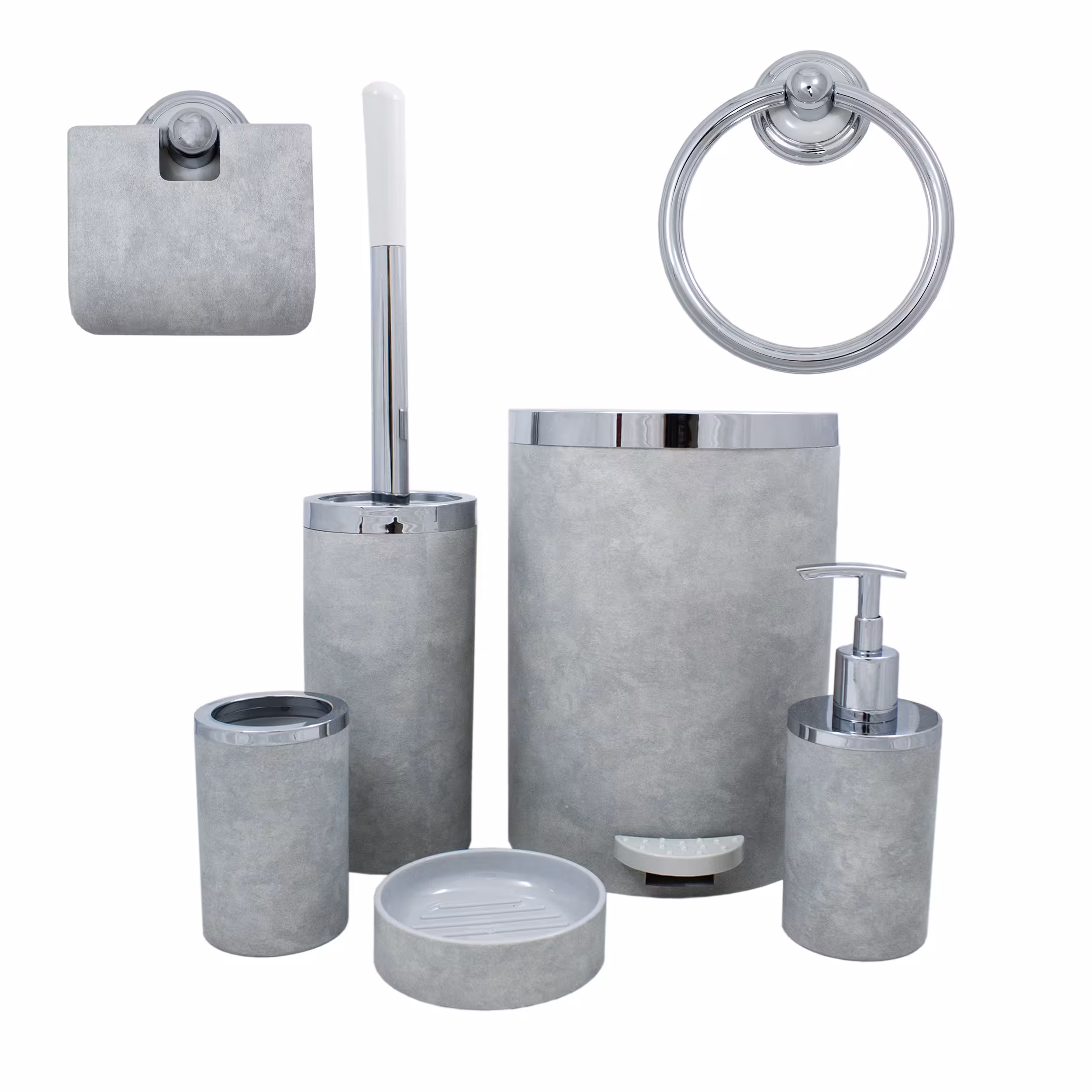 ست سرویس بهداشتی 7 پارچه روشا مدل بتن طوسی کروم